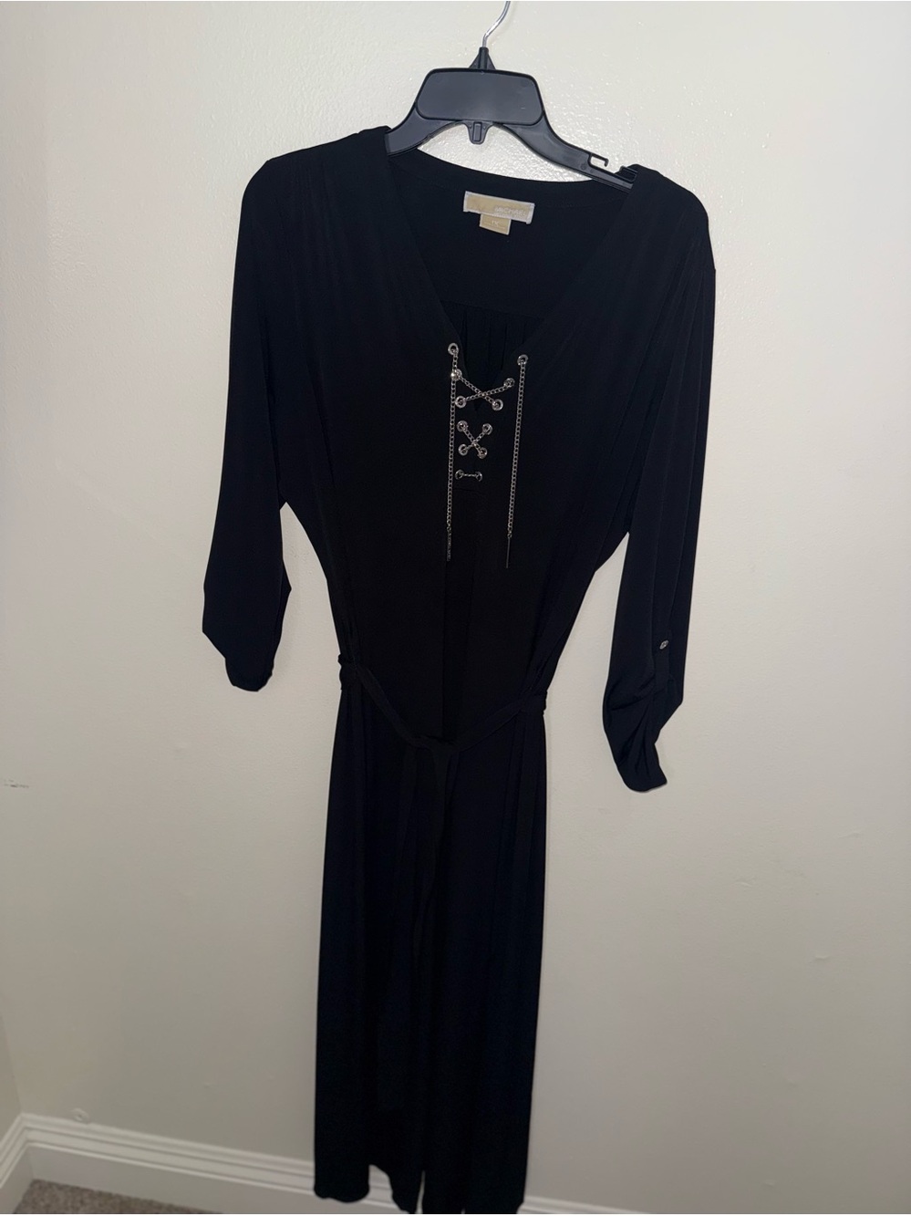 Michael Kors Black Long Sleeve Lace-Up Midi Dress